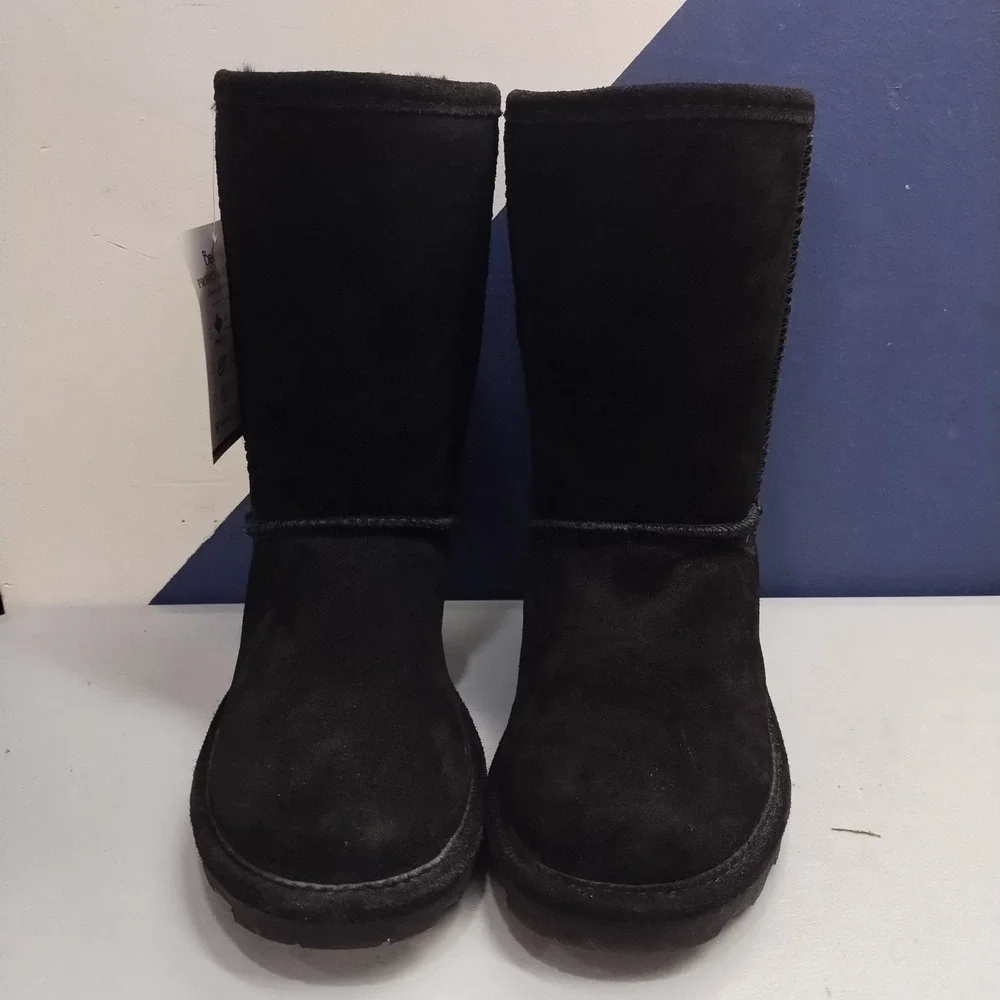 Bearpaw Elle Short Winter Boots Womens Size 7 Black Shearling Lined Mid-Calf